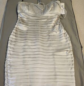 Elegant Silver Satin Pleated Dress
